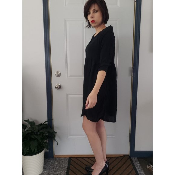 90s Black Rayon Babydoll Dress‎ - Picture 3 of 5